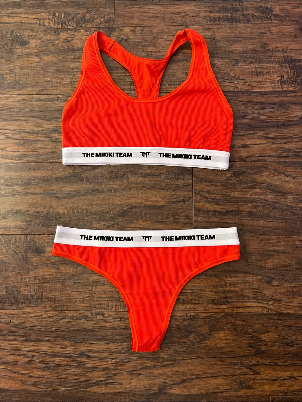 The Mikiki Team Orange Ribbed Bralette & Brief Set